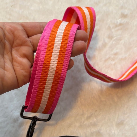 Stylish White Neoprene Bag with Pink and Orange Stripes - Picture 6 of 9